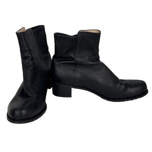 Stuart Weitzman Black Leather Ankle Boots Block Heel Made in Spain 2931 Size 9 M
